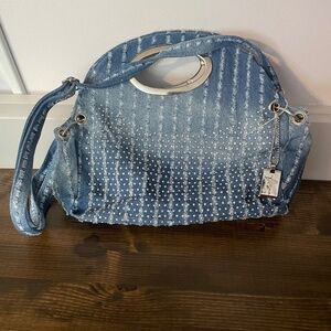 Denim embellished bag clutch or crossbody